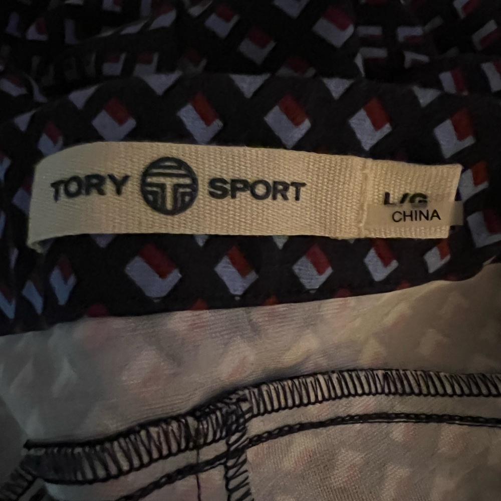 Tory Burch Sport Blue Patterned stitch front seam Straight Leg Pants Size Large - Picture 10 of 10